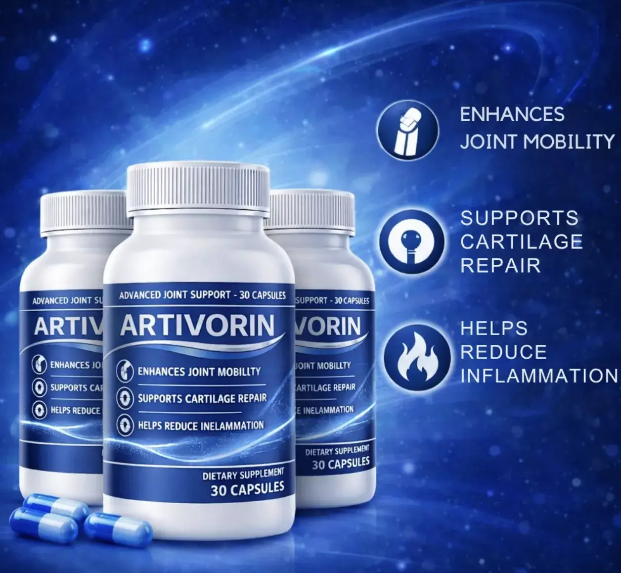 Artivorin joint support supplement bottles